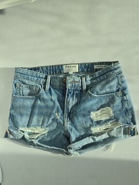 Frame Denim Light Wash Distressed Jean Shorts